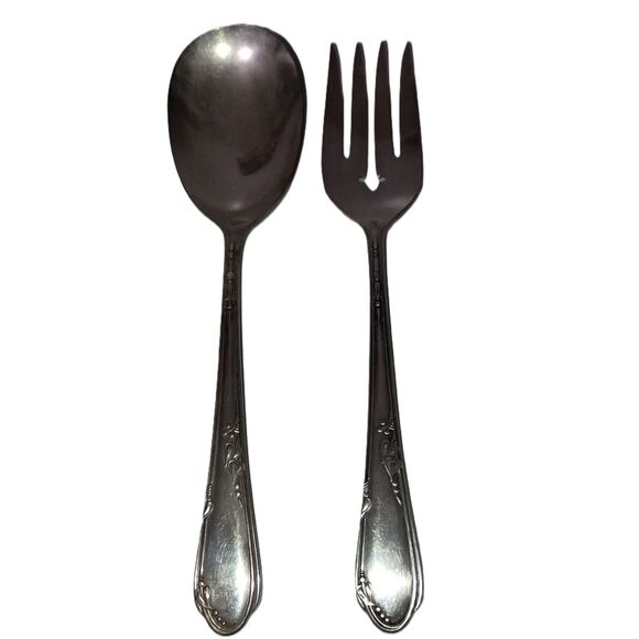 WmA Rogers A1 Plus Oneida MEADOWBROOK HEATHER Silverplate Serving Spoon/Fork Set - Picture 2 of 4